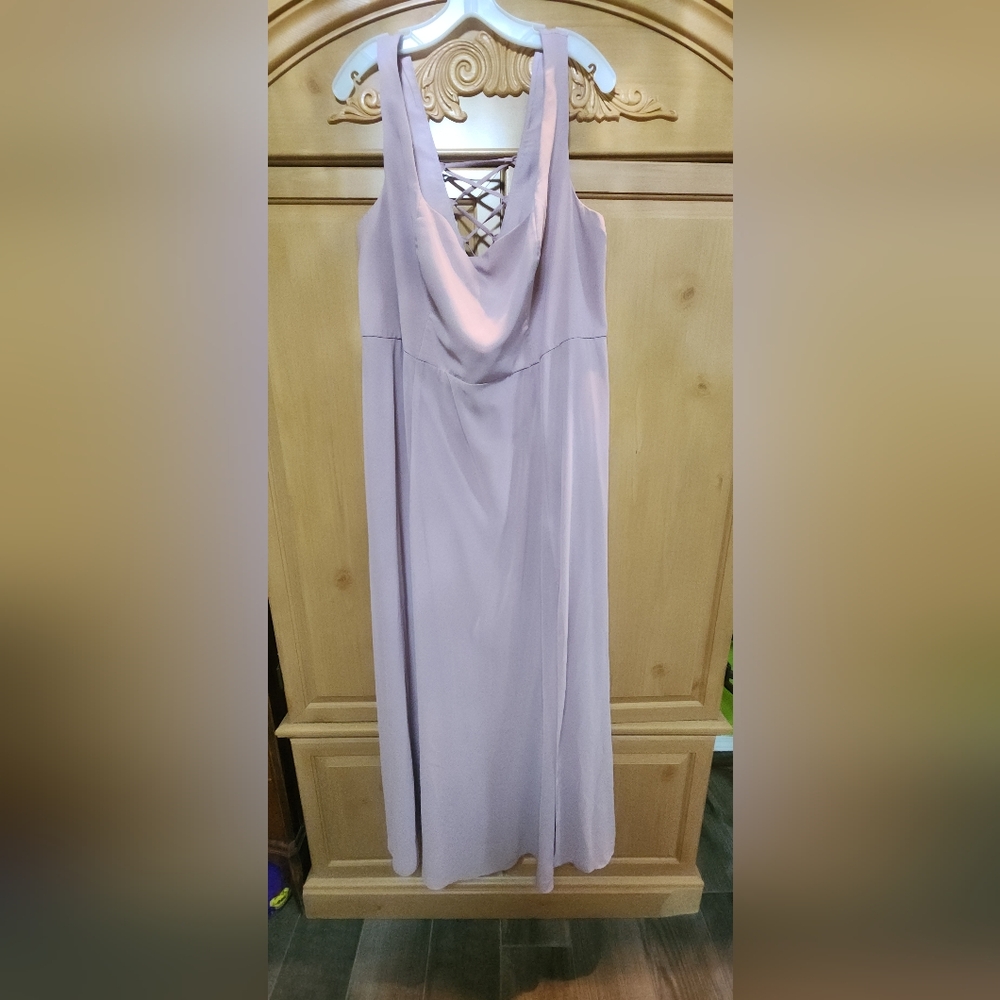 David's Bridal Chiffon Squared Tank Lace Up Bridesmaid Dress
